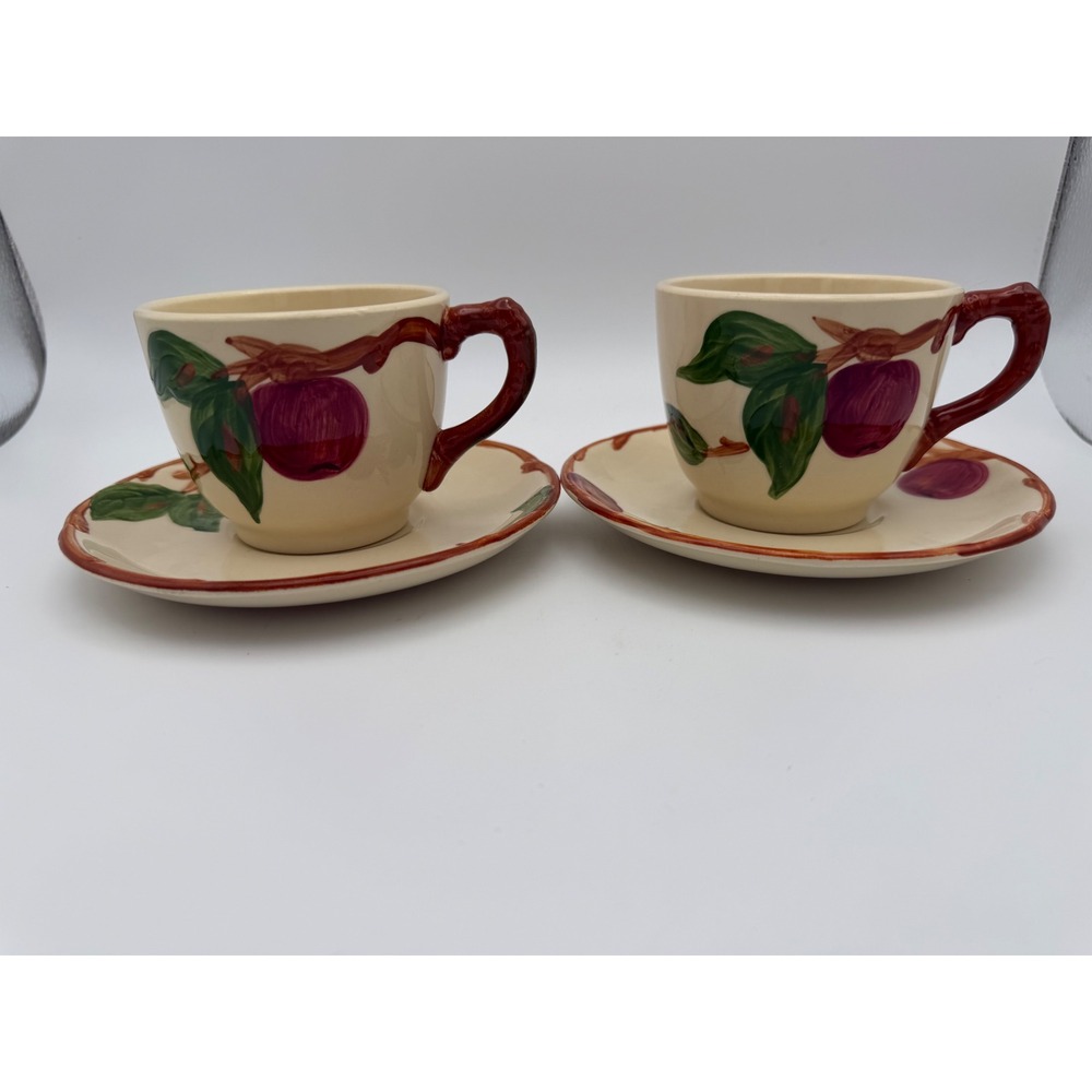 Franciscan Apple Tea Cup Saucer Set 2 Hand painted USA California 1950 Vintage